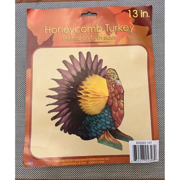 Vintage Honeycomb Turkey Thanksgiving Decoration Cardboard Tissue Paper NOS - Picture 1 of 3